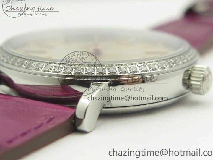 MIROTIME 0113 Portofino IW458101 Diamond Bezel SS MK 1:1 Best Edition Silver Dial On Purple Leather Strap MIYOTA Tailored 7166